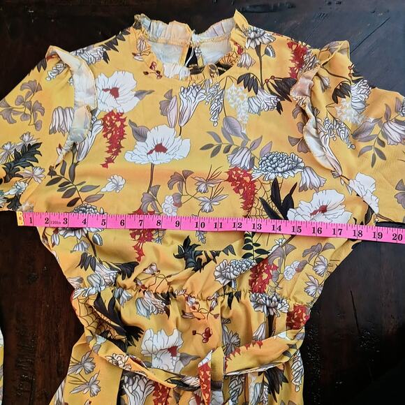 Yellow Floral Long Sleeve Tie Waist Mini Dress โ Size XL - Picture 6 of 14